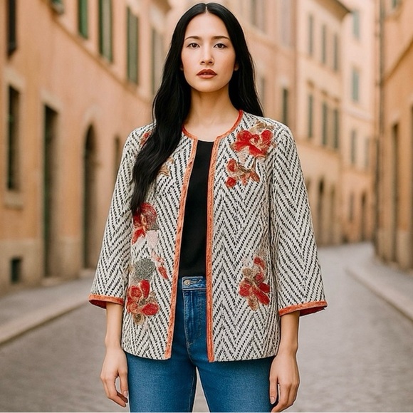 Chico’s Artisan Appliqué Printed Jacket - Picture 1 of 11